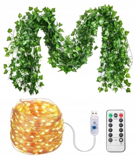 Umelý brečtan LED prevádzka záves + diaľkové 25m