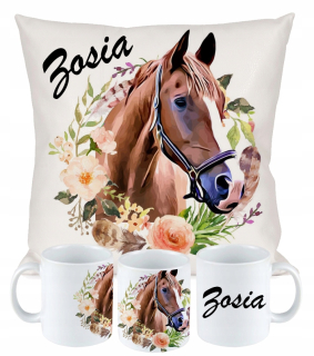 Gadget - Súprava Vankúš + Hrnček HORSE HORSES + VAŠE MENO N1