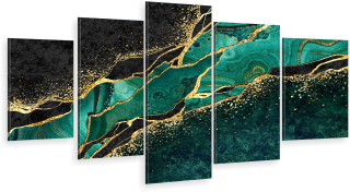 Triptych 5-dielna mramorové zelené zlato