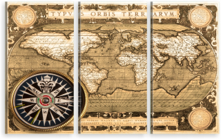 Triptych Picture Journey Old World Map 154x100