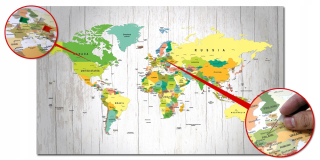 Cork Board World Map Image 90x50 + Pinski