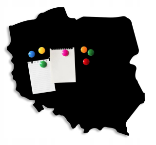 Dekoratívny panel - Tabuľa MAPA POĽSKA s magnetmi, čierna, 100x95