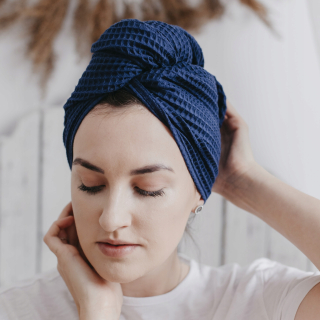 Turban pre hlavu bavlnených odtieňov modrej farby