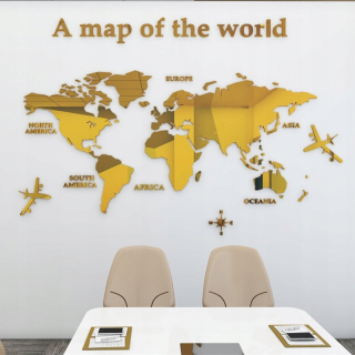Mapa sveta európskeho typu 3D akrylové nálepky na stenu