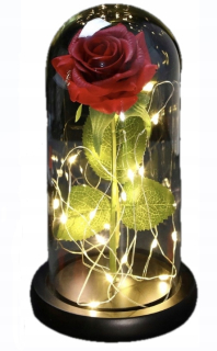 VEČNÁ RUŽA V SKLE, SVIETIACA LED, DARČEK NA VALENTÍNA, ČERVENÁ RUŽA