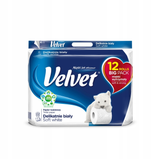 Toaletný papier - Zamat jemne biely toaletný papier 12 valčekov