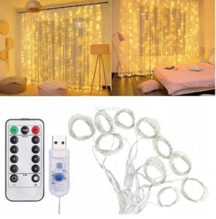 SVETELNÁ ZÁPONA 300 LED TEPELNÁ 3x3 USB VIANOČNÝ STROMEC NA DIAĽK.