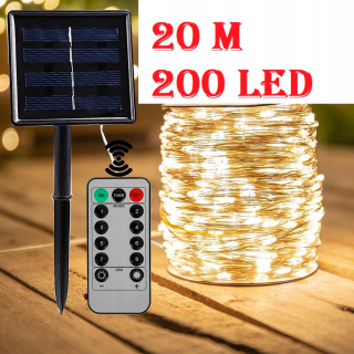 SOLAR osvetlenie vianočného stromčeka, záhradné, 200 LED, 20 m, DIAĽKOVÉ, súmrak.