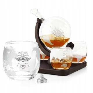 Gadget - SÚPRAVA NA WHISKY KARAFA GLOBUS 4 SKLO GRAVÍROVANÁ