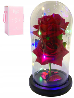 Večné ruže v LED ultimar skle 11x21 cm červené