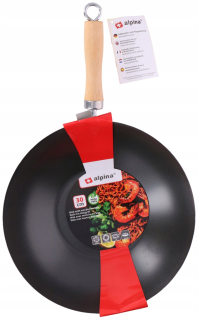 Wok panvica - Wok patelly hlboká 30 cm s drevenou rukoväťou 0453