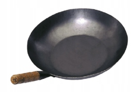 Wok panvica - Oceľový wok 35cm ploché dno z uhlíkovej ocele