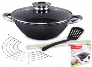 Wok panvica - Wok liatiny panvica s vekom indukciu 28 cm