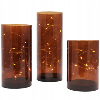 Lampáš, svietník - Váza Tuba LED zdobenie skla Glamour 3ks hnedá