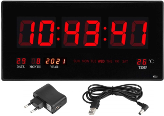 Hodiny - DIGITÁLNE HODINY LED 46 cm. DATA teplomer - Large XL