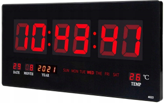 Hodiny - Digitálna LED Clock Red Big XXL teplomer Dátum