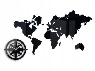 Hodiny - Nástenné hodiny BLACK WORLD MAP World2 SILENT