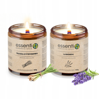 Sójová sviečka Lavender Essenti + Sójová sviečka citrónová tráva essenti