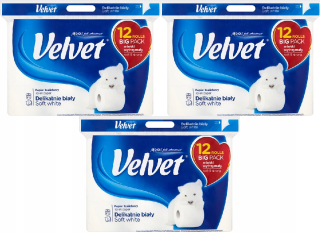 Toaletný papier - 3x zamatová súprava jemne toaletný papier 12