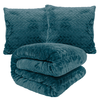 Prikrývka na posteľ - KOC Contrast Polyester 200 x 220 cm odtiene modrej, odtiene šedej, odtiene zelenej