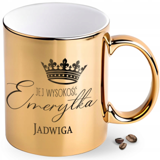 ZLATÝ HRNČEK DARČEK K DÔCHODKU pre dôchodkyňu PERSONALIZOVANÉ + MENO