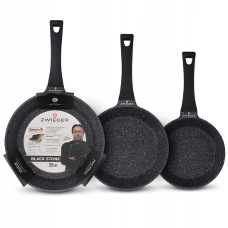 Sada hliníkových vyprážaných panvicov čierneho kameňa 3 PCS.