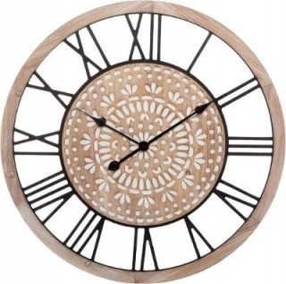 Hodiny - Clock 67cm Drevo Kov vyryté D70 Nature