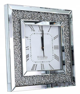 Hodiny - Hodiny zrkadlo kryštál glamour strieborné 50cm