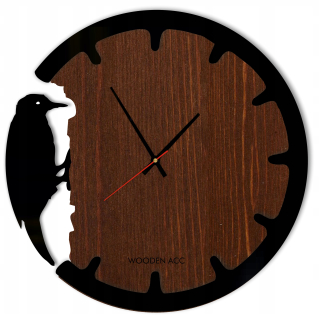 Hodiny - Nástenné hodiny drevené Drevené 3D Woodpecker hnedá
