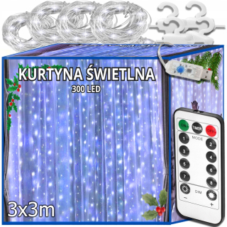 SVETELNÁ ZÁPONA 300 LED STUDENÁ 3x3m USB VIANOČNÝ STROMČEK DIAĽK.