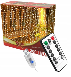 LED OSVETLENIA 3x3 VIANOČNÉ OKNO SVETELNÁ ZÁCLONA TEPLÁ BIELA USB + DIAĽKOVÉ OVLÁDANIE