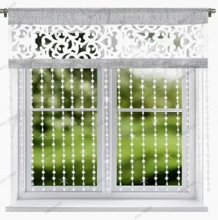 Záves, polyesterový paraván, 200 cm x 140, biela + kryštály