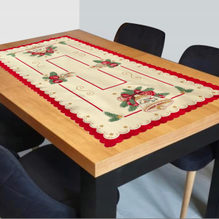 Behun na stol - Krémový behúň, červené odtiene, viacfarebné 100 x 50 cm