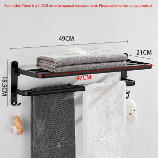 Čierny štýl 49 cm; 50 cm poličky na vešiak na uteráky