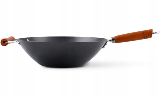 Wok panvica - Wok panvica s drevenou rukoväťou 35 cm ocele / dreva