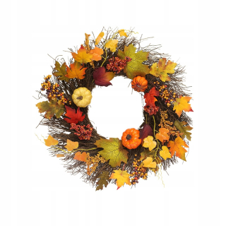 Veniec na dvere - Autumnal vence pre predné dvere s tekvicou 60cm