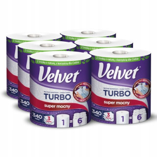 Papierové utierky Velvet Turbo, 6 roliek po 340 útržkov