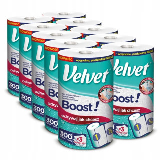 Papierové utierky Velvet Boost, 10 trojvrstvových roliek