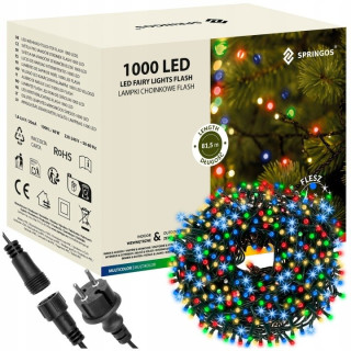 Viacfarebná reťaz Springos CL1009, 1 000 LED s modrým blikaním