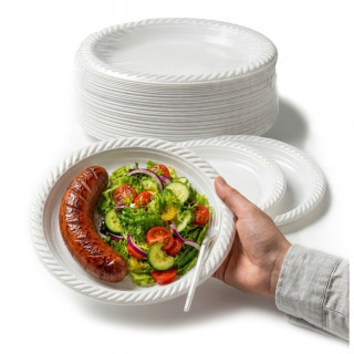Biele plastové taniere 22 cm, 500 ks