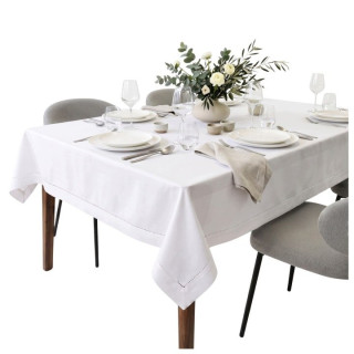 Biely obrus Hanah 140 × 280 cm s ozdobnou obrubou