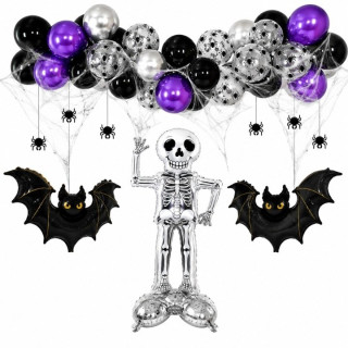 Halloweenska súprava balónov s kostrou, netopiermi a girlandou