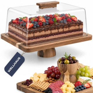 Drevená akáciová patera Wellhaus s klošom 40 × 31 cm