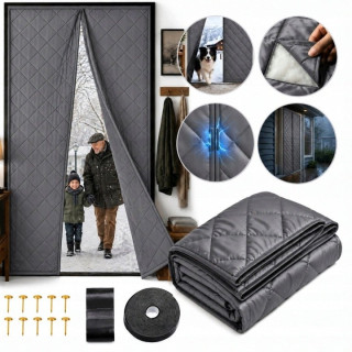 Sivý magnetický dverový záves 110 × 220 cm, výplň 100 g/m²