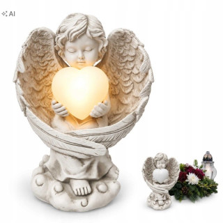Biely solárny anjel Kalia 28085 so srdcom a LED 26 cm