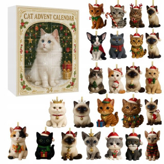 Adventný kalendár s 24 mačacími ozdobami na stromček