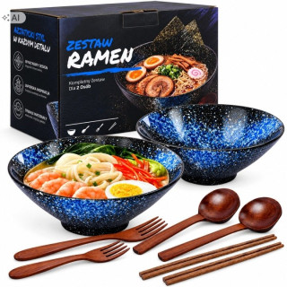 Keramické misky na ramen 1 000 ml so súpravou príborov, 2 ks