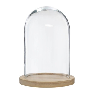 Sklenená kupola Atmosphera 136615A s drevenou základňou, 26 cm